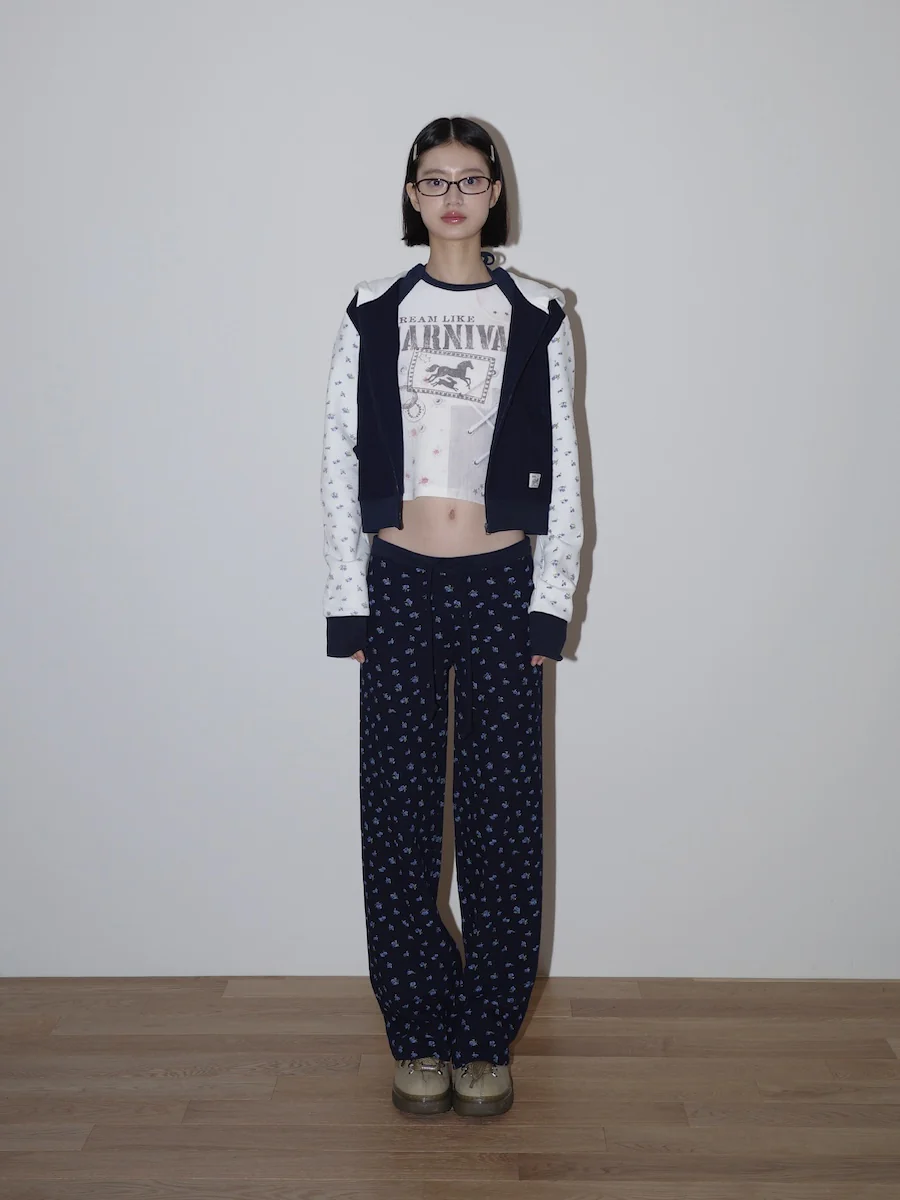 CONTRAST FLORAL WAFFLE PANTS - Image 4