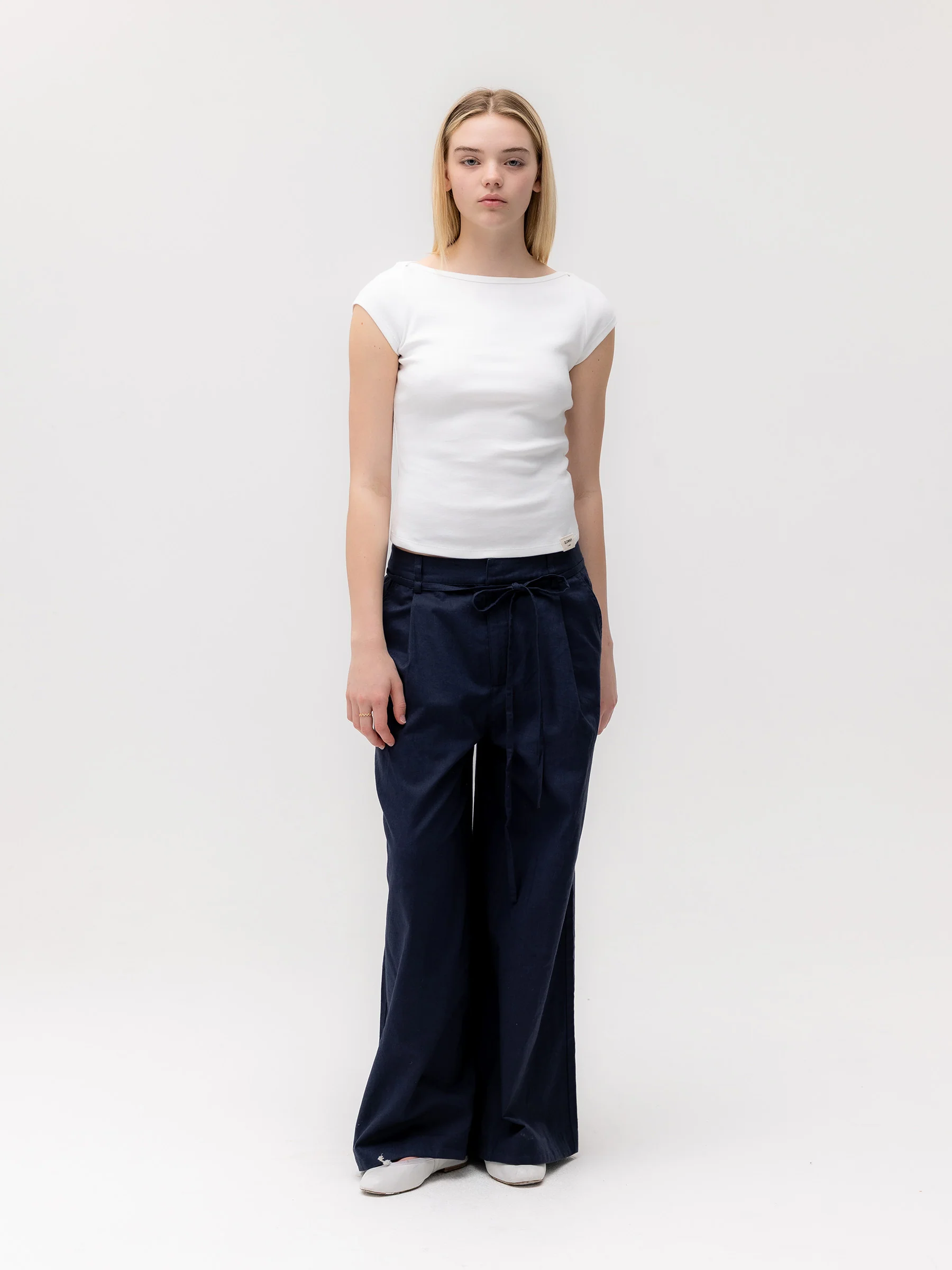 G BELTED LINEN WIDE PANTS - Image 10