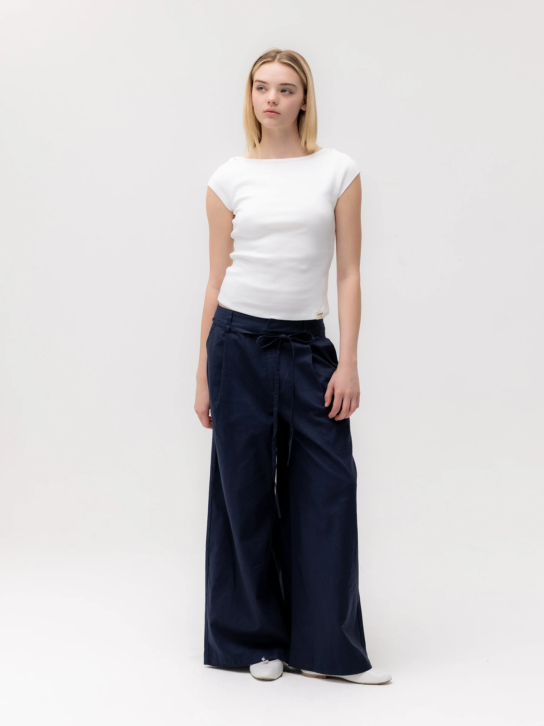 G BELTED LINEN WIDE PANTS - Image 12