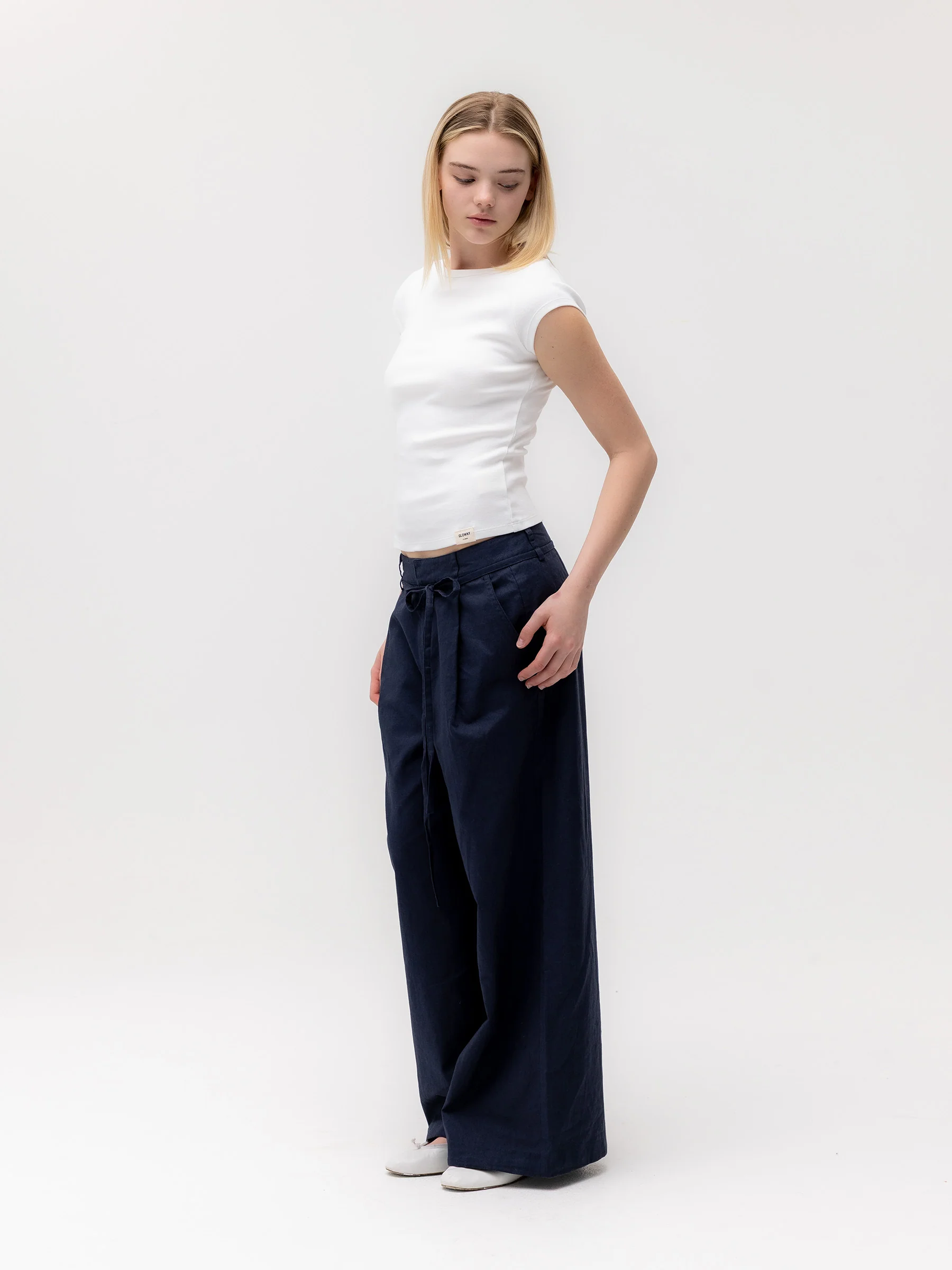 G BELTED LINEN WIDE PANTS - Image 13