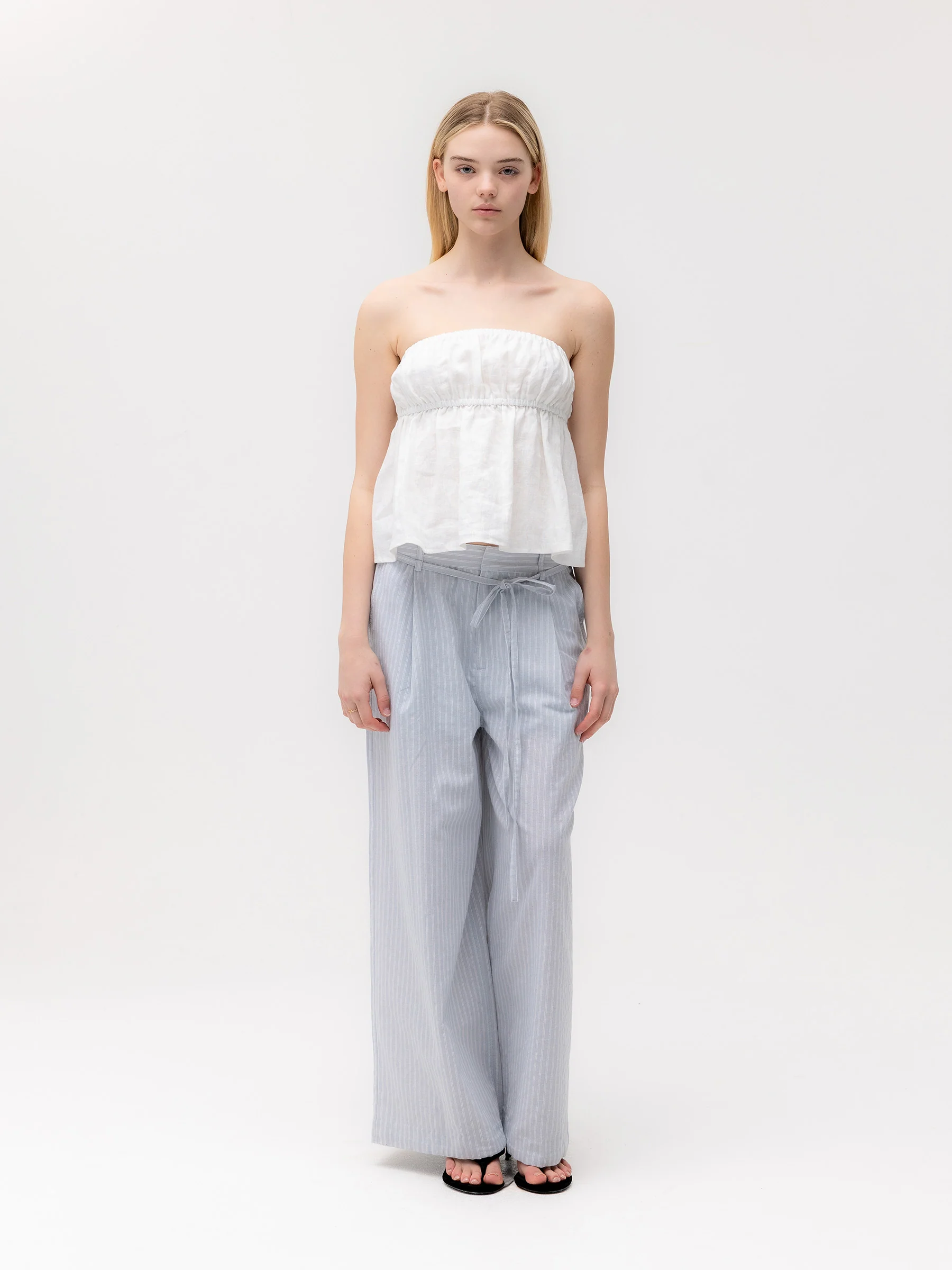 G BELTED LINEN WIDE PANTS - Image 2