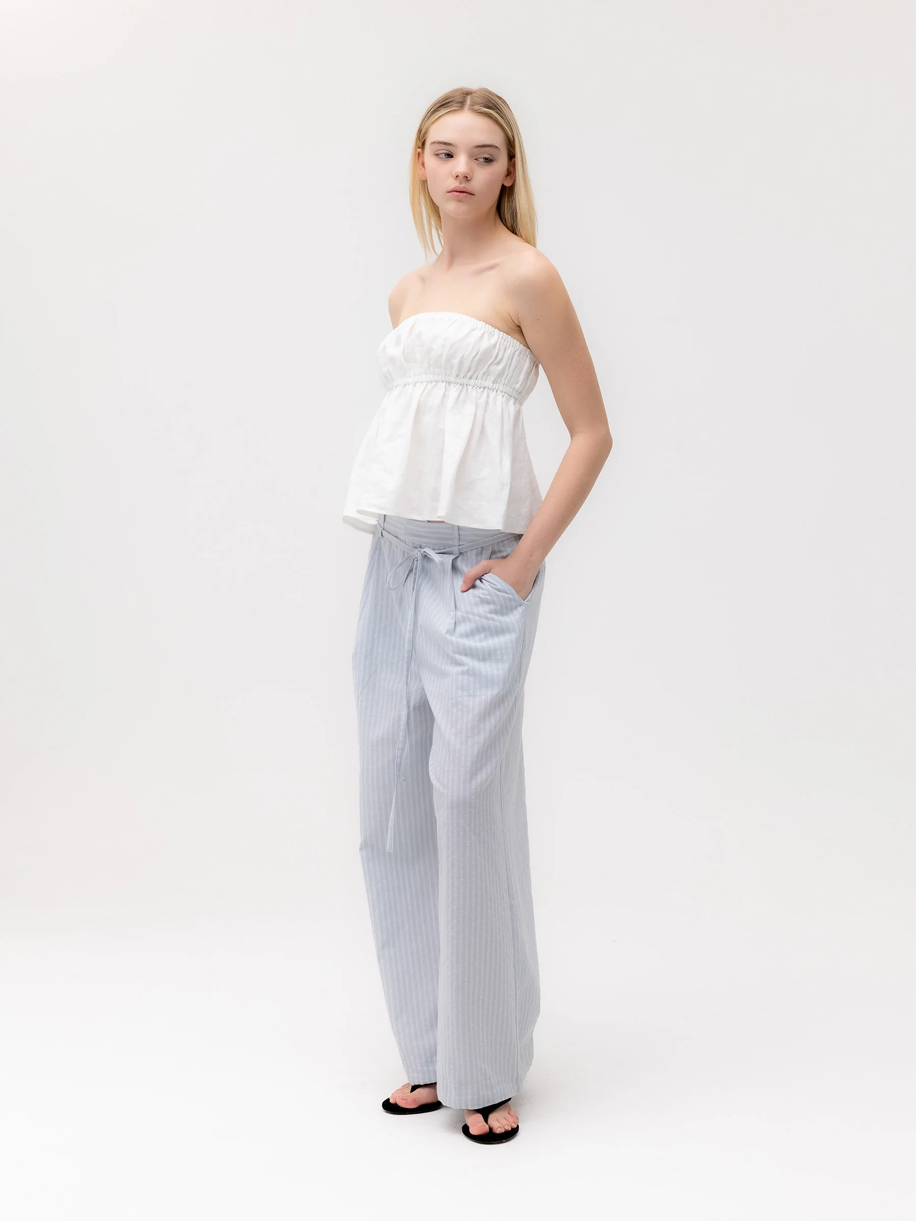 G BELTED LINEN WIDE PANTS - Image 4