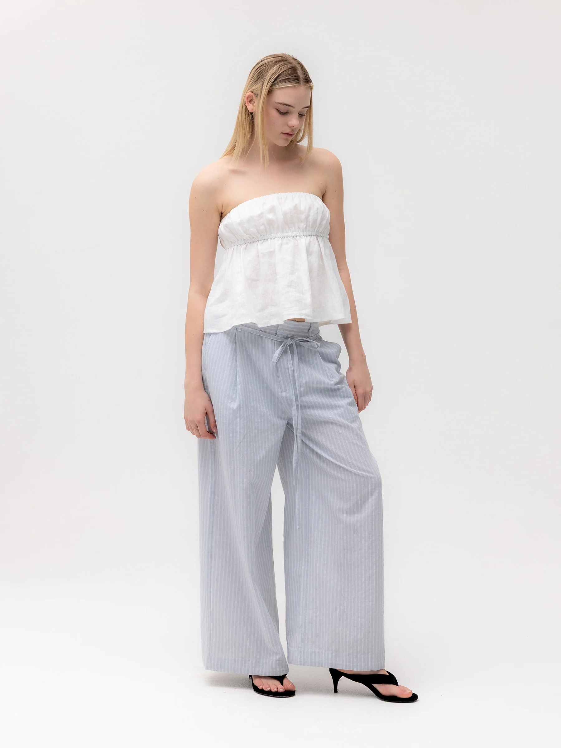 G BELTED LINEN WIDE PANTS - Image 5