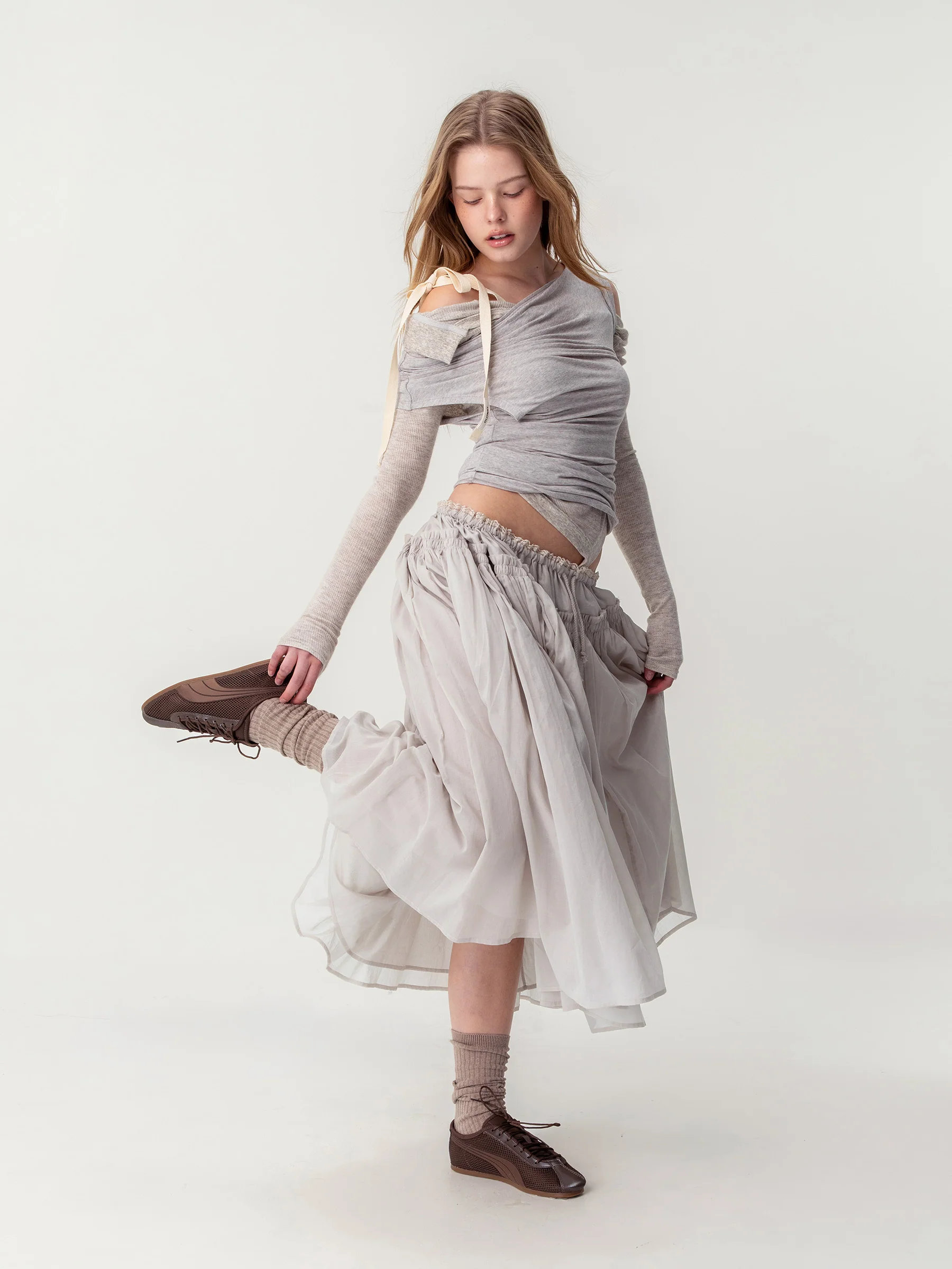 LACE STRING GATHERED LONG SKIRT - Image 4