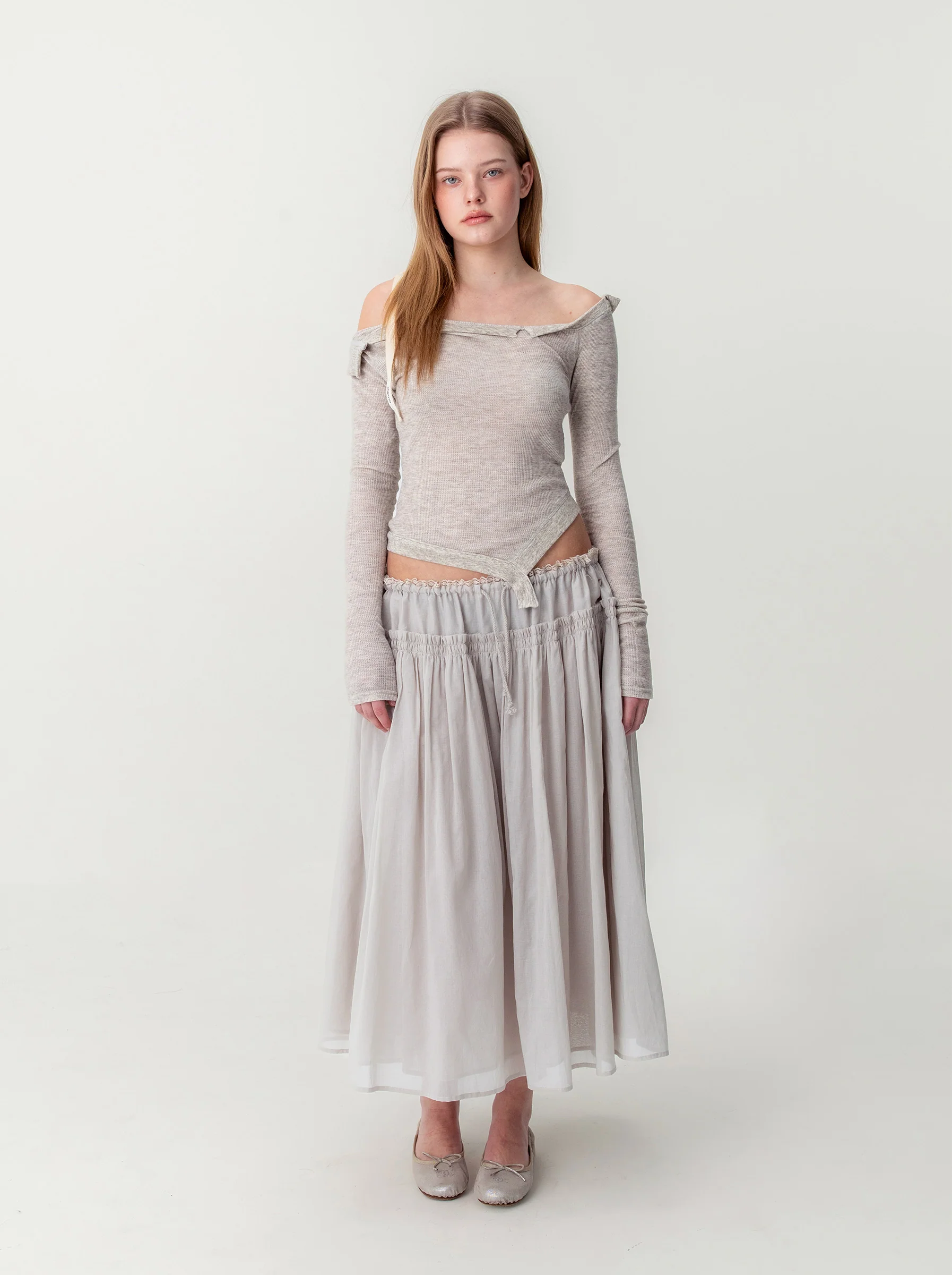 LACE STRING GATHERED LONG SKIRT - Image 5