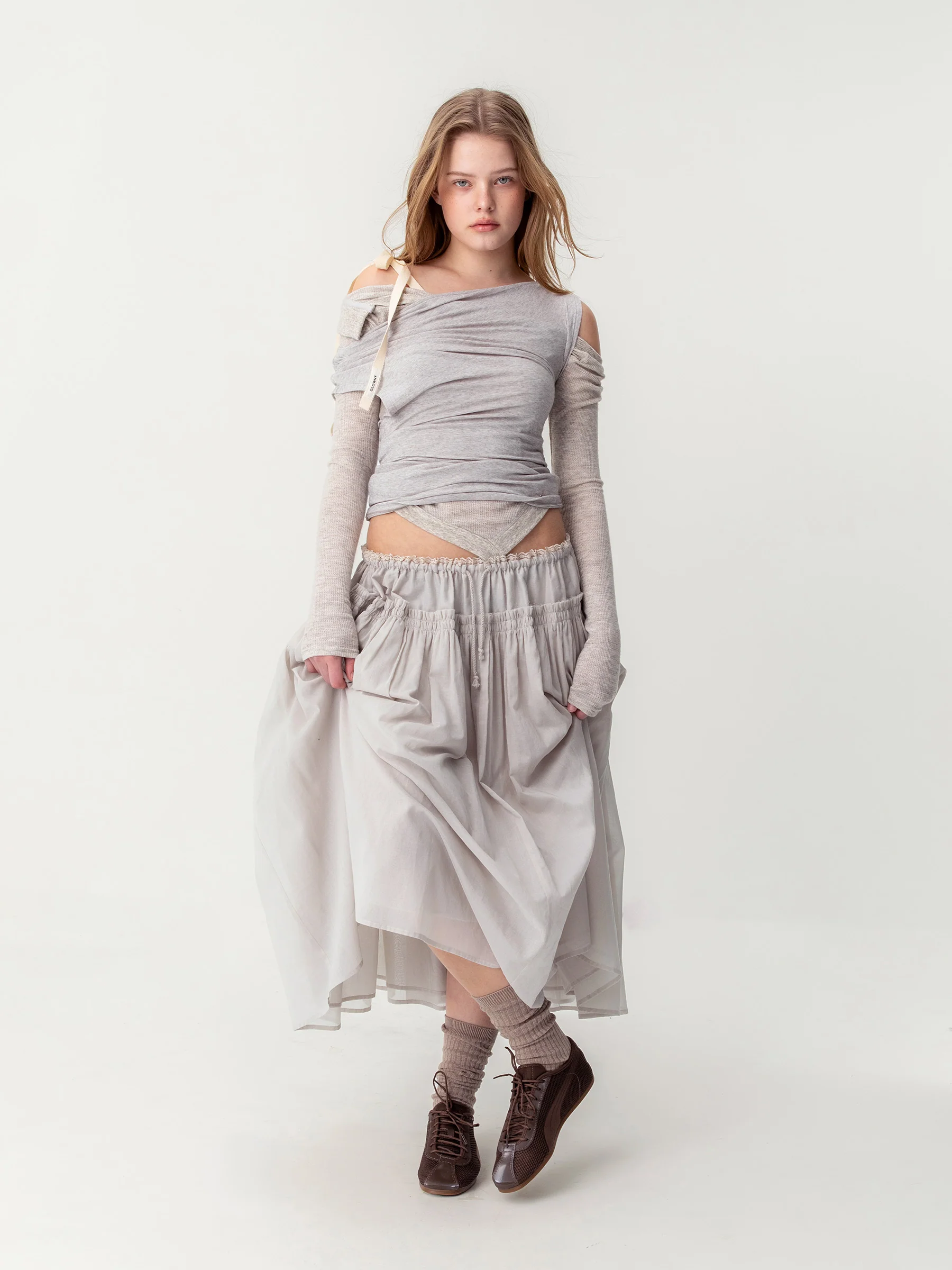 LACE STRING GATHERED LONG SKIRT - Image 6