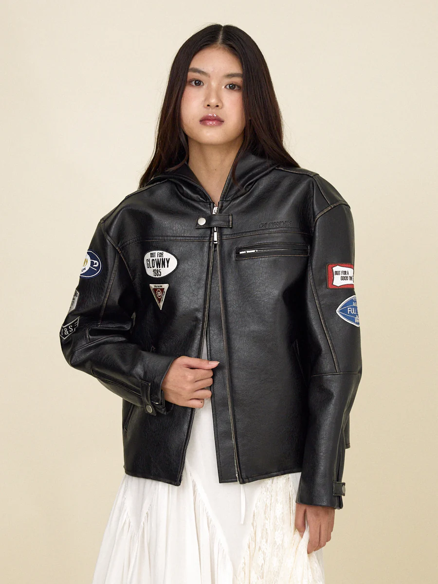 RACER HOODED LEATHER JACKET - Image 2