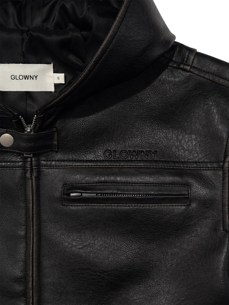 RACER HOODED LEATHER JACKET - Image 3